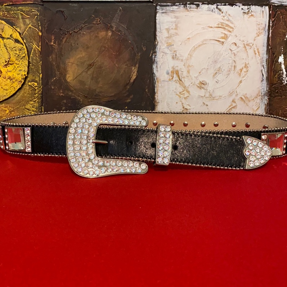 Rhinestone and leather belt
